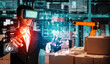 © InfiniteFlow - Future virtual reality technology for innovative VR warehouse management . Concept of smart technology for industrial revolution and automated logistic control .