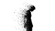 © Wita - Silhouette of a person dissolving into particles against a white background.