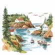 © Aquir - Bay of Fundy. Bay of Fundy hand drawn watercolor illustration