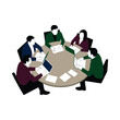 © Mohosin - Five people in business attire gathered around a round table with laptops and papers meeting