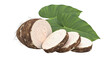 © Jdjdj - Taro Root Slices with Green Leaves