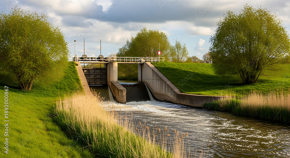 Hydraulic engineering spillway in a Netherlands urban setting featuring ...
