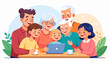 © Penguin Daily - A happy multi-generational family bonding together while enjoying digital content on a tablet, symbolizing connection, shared joy, and modern family interaction