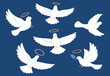 © Sumon Creative - White angel dove vector illustration set with halos and olive branch symbolizing peace spirituality and heavenly protection