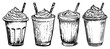 © Kaz - Set of sweet milkshake drinks with whipped cream and straws in sketch style