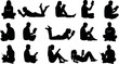 © DALIARA  - Collection of black silhouettes showing people reading books sitting and lying down isolated on white background for education and learning concepts