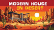 © Evan - modern house in desert vector illustration cartoon, showcasing smart design, efficient space usage, and modern metropolitan lifestyle