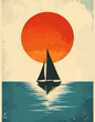 © Dmitry - Sailboat sailing red sunset ocean minimalist poster