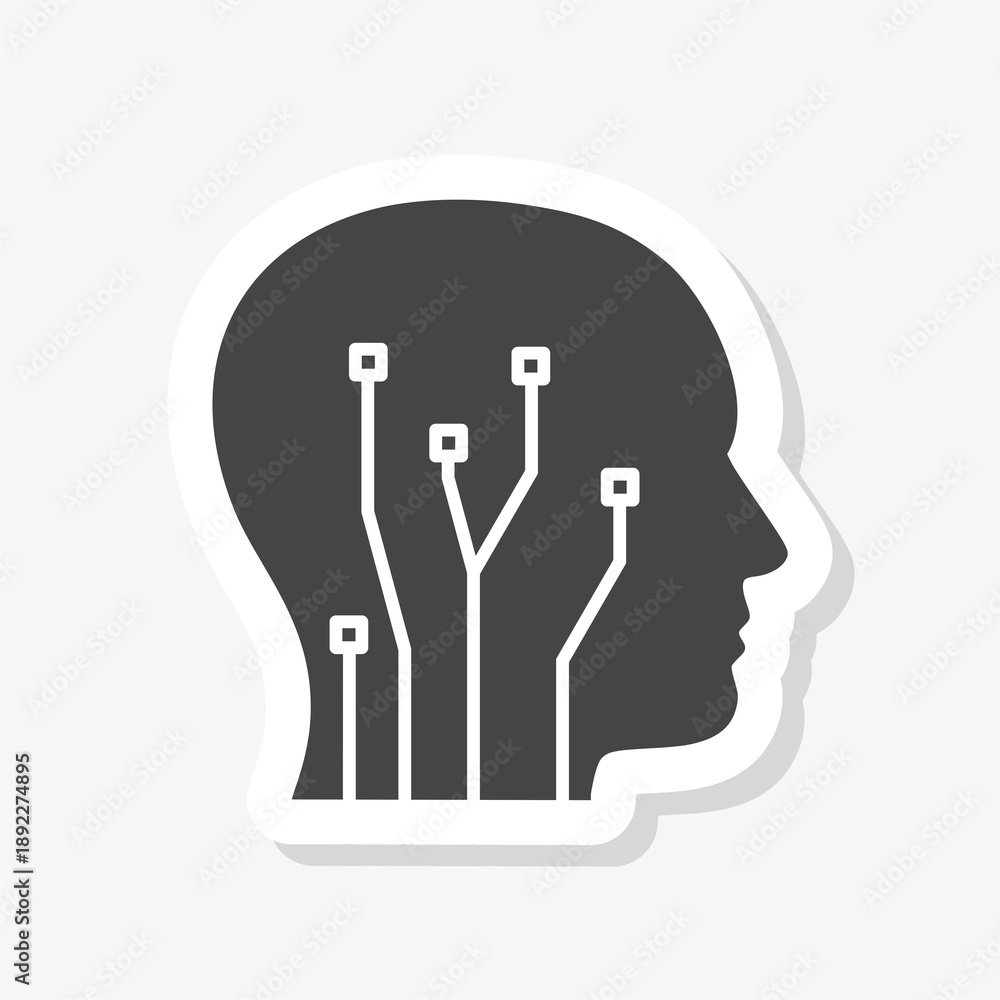 Technology Icon Sticker Head human smart technology icon sticker isolated on gray background ...