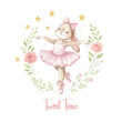 © ku4erashka - Ballet Bunny Dancing in Floral Wreath with Stars Illustration