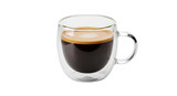 Espresso in a clear double walled glass isolated PNG, coffee drink with crema on transparent background for cafe menu