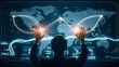 © Muddser - Global Business Connectivity and Digital World Map Interface with Businessman Interacting with Data Networks