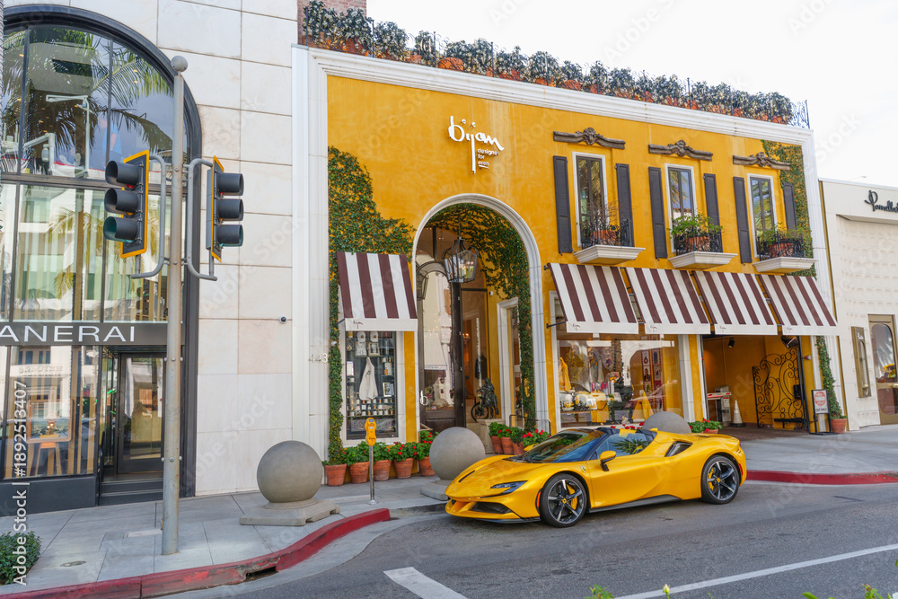 Beverly Hills, California - January 21, 2026: Yellow Ferrari SF90 at ...