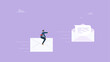 © Saklarboy - Businessman riding flying follow up email envelope. Follow up email sending message to confirm important project, ensure progress or tracking project status, communicate plan.