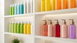 © ATA - Bright Open Bathroom Shelves With Cosmetic Bottles In Order, Showcasing Clean Minimalist Organization, Soft Natural Light, Neutral Tones, And Fresh Contemporary Home Spa‑Inspired Aesthetic