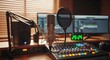 © Farhan - Home recording studio for podcasting featuring professional condenser mic and sound board