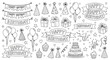 © bahar - Happy Birthday Doodle Collection: Hand-Drawn Party Icons, Banners, and Cakes Line Art Set