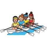 Diverse Women Rowing Together in Boat.