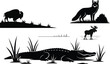 © Abul - Silhouette of various wildlife animals including bison wolf deer and alligator