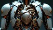 © miss irine - Robotic torso with exposed metal heart. Intricate gears and circuits visible in chest cavity. Futuristic artificial organ concept. Advanced biomechanics and cybernetics.