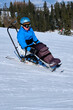© Alex - wheelchair user in a blue jacket on a monoski close-up