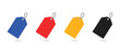 © Relxo-Studio - Colorful hanging price tag set. Blank product label shapes. Flat paper sale tags with string. Retail pricing label elements. Vector illustration