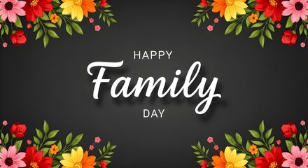  Happy family day celebration background with colorful floral border