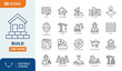 © Cetacons - build line editable icon set. Contain icons related to build, construction, building, architecture, worker, and more. Editable stroke. Vector illustration