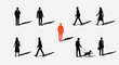 © Wishi - Individuality concept with one red person standing out from crowd of black silhouettes walking in same direction