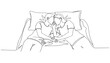 © krisnanto - Minimalist continuous line art of a couple sharing intimate moments in bed, showcasing love, closeness, and emotional connection