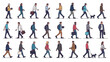 © Stock Image Paradise - Diverse group of people walking in various directions with accessories and pets in a busy urban setting.