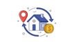 © ChantalChmielewska - Real estate and mortgage concept graphic showing house with location pin and dollar coin linked by circular arrows.