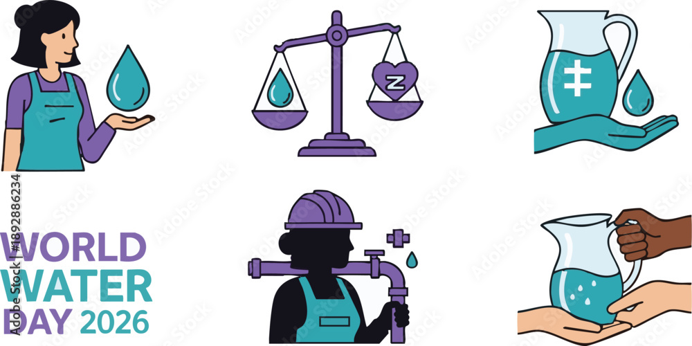 World Water Day 2026 Illustration Set: Water Conservation, Clean ...