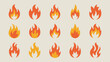 © Digishopppp - A collection of vibrant stylized flame icons arranged in a grid showcasing variations in shape and intensity high quality professional detailed modern elegant stylish clean crisp