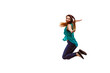 © Jacek Chabraszewski - Young beautiful woman jumping up on white background. Side view