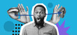 © Prostock-studio - In a collage, a man exhibits a surprised expression while hands represent speaking and listening. The background features colorful shapes and patterns. This artwork focuses on communication dynamics.