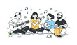 © Svitlana - Joyful Music Jam. Music jam session energy. Group enjoying the music together with relaxed smiles and movement. Joy, expression and shared creative moment.