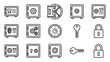 © MD MASHIAR - Vector Set of Safe Box and Vault Line Icons in Minimalist Style. Features Digital Safes, Combination Locks, Fingerprint Scanners, Vault Doors, Keys, and Padlocks for Security and Asset Protection.
