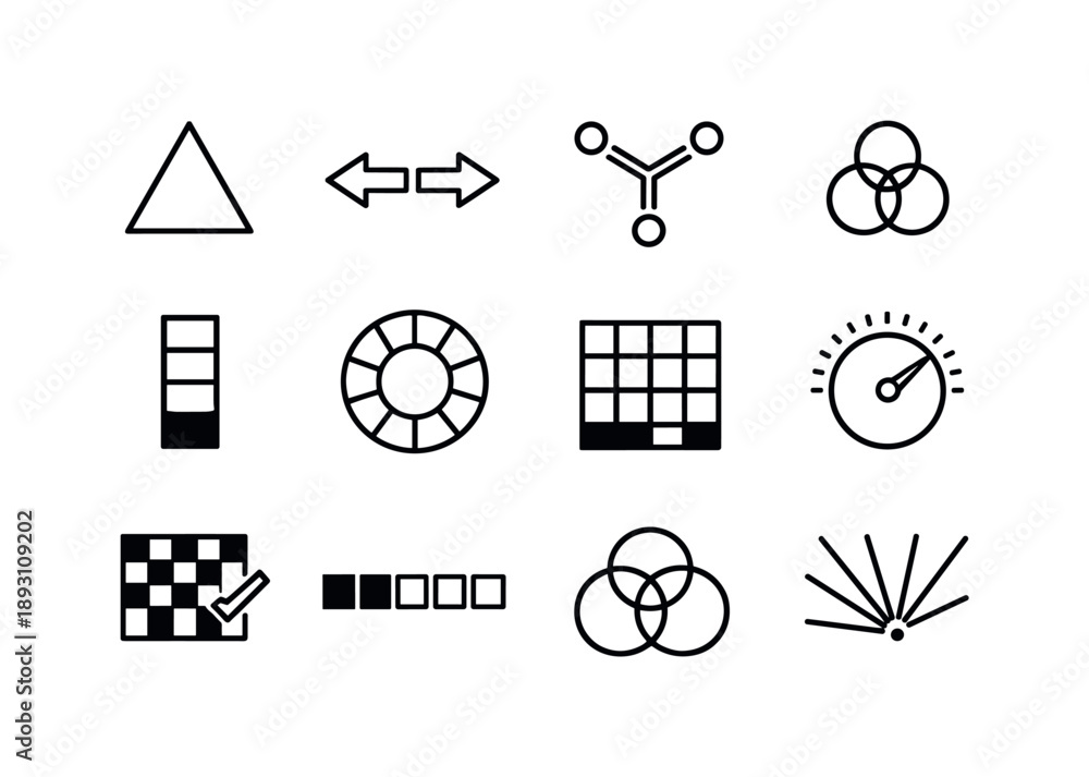 Color Theory Icons. Color Theory Symbols. Line icon set of Color Theory ...
