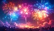 © Safroni - Colorful fireworks exploding against a dark night sky celebration display