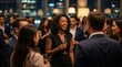 © Running opossum - diverse group of professionals socializing at an evening networking event in modern urban setting