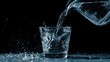 © คงเดช ผาผง - A clear pitcher is pou fresh, pure water into a glass, creating splashes and ripples on a black surface, representing hydration and refreshment perfectly.