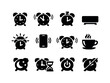 © Влада Яковенко - Alarm Clock Icons. Alarm Clock Set. Solid icon set of Alarm Clock Set: classic alarm clock, ringing bell alarm, snooze button, bedside clock, wake up sun,