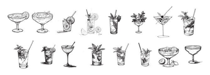 Naklejka na meble Mojito cocktails bar doodle icon set