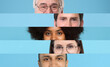 © New Africa - Women and men of different ages and races. Collage with closeup photos of eyes on blue background. Equality and diversity