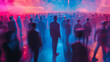 © Nashihal - Focused businessman standing still amid fast-moving crowd in neon blue and magenta light