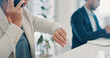 © SparkPix/peopleimages.com - Woman, check and watch with phone call in office for discussion, schedule and multitasking. Person, mobile chat and wristwatch for time management, meeting agenda and reminder for client appointment