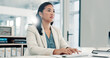 © SparkPix/peopleimages.com - Business, woman and typing on computer in office for finance report, budget planning and flare. Accountant, employee and PC at accounting firm for research, financial portfolio or investment proposal