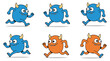 © NAZMA - Cute cartoon monster characters running in playful vector illustration set for kids design