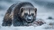 © eartist85 - A Wolverine Glutton fiercely feeding on a carcass in a harsh snow-blown landscape demonstrating its legendary strength and survival in Greenland
